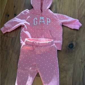 GAP Pink and White Polka Dot Hoodie and Pants Set